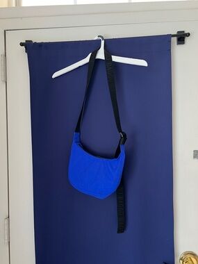 Bright Blue Crescent Shoulder Bag with Black Strap